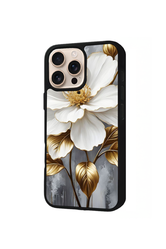 iPhone 16 Pro Max Uyumlu Yaldizli Cicek Tasarımlı Glossy Premium Kılıf