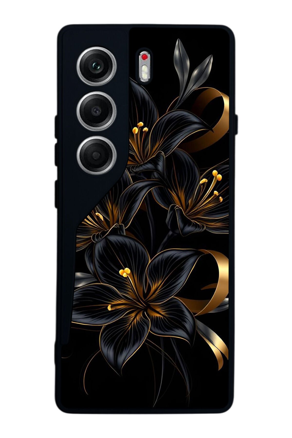 Tecno Camon 40 Uyumlu Yaldizli Cicek Tasarımlı Glossy Premium Kılıf