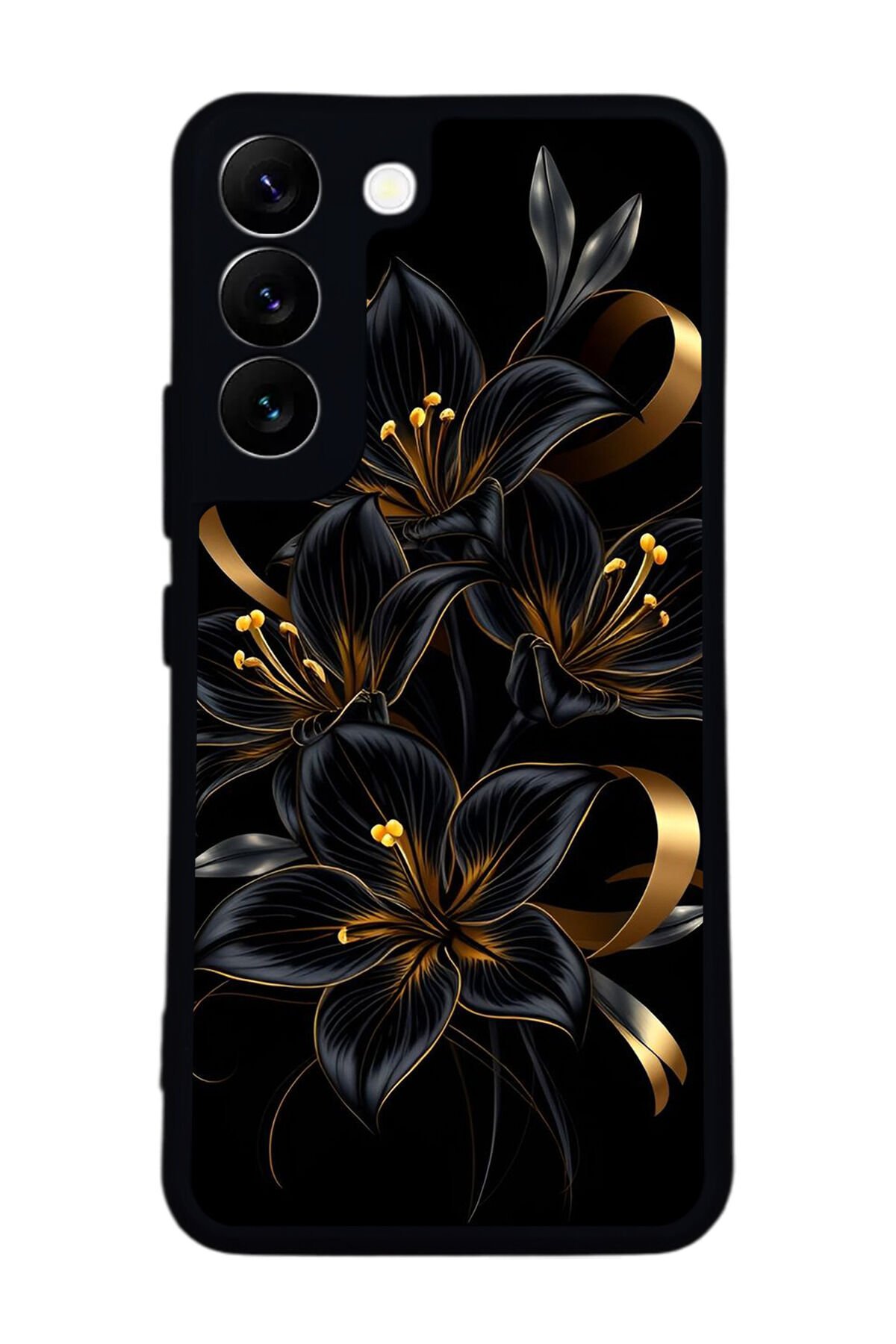 Samsung Galaxy S22 Uyumlu Yaldizli Cicek Tasarımlı Glossy Premium Kılıf