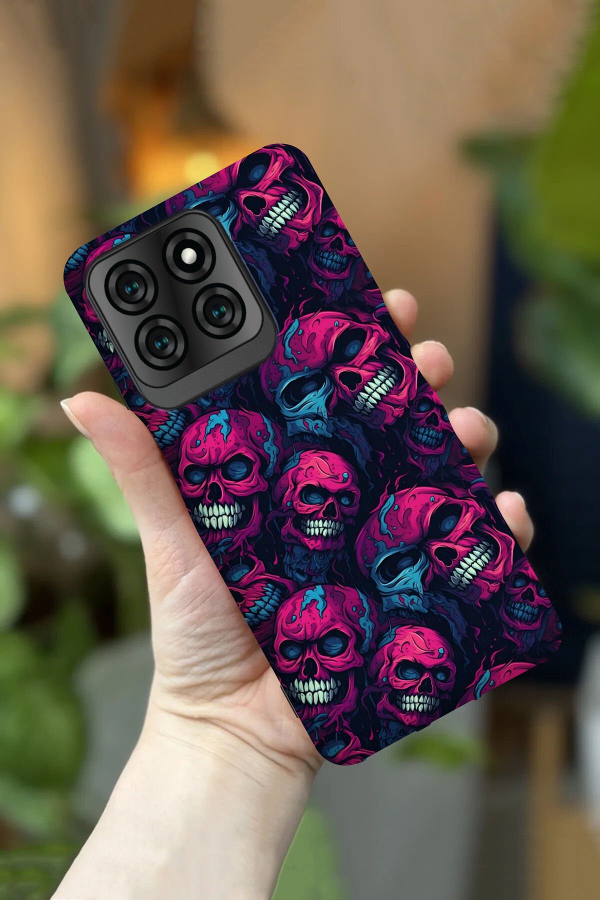 Reeder S71 Uyumlu Kamera Korumalı Pembe Kurukafa Desenli HD Baskılı Silikon Kılıf