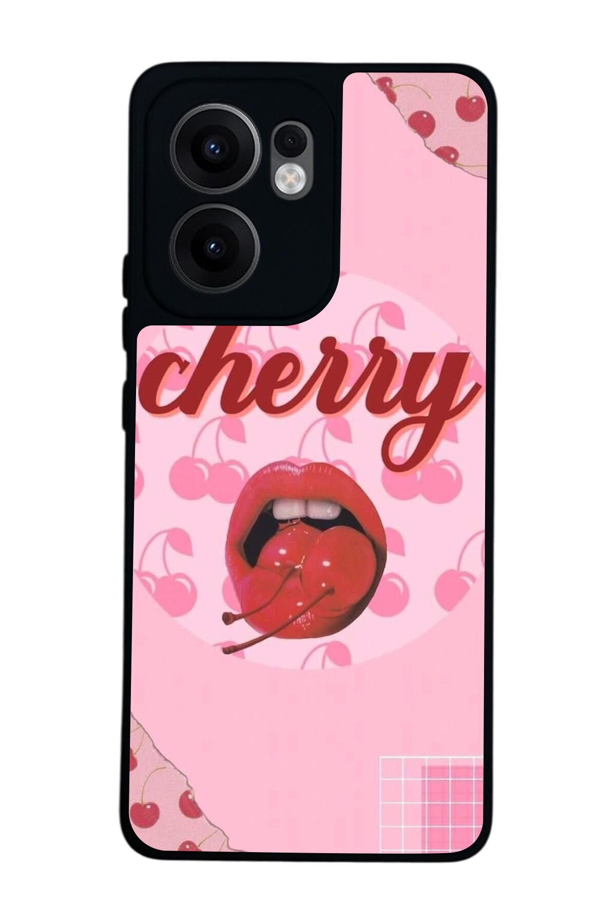 Oppo Reno 13F Uyumlu Kiraz Tasarımlı Glossy Premium Kılıf