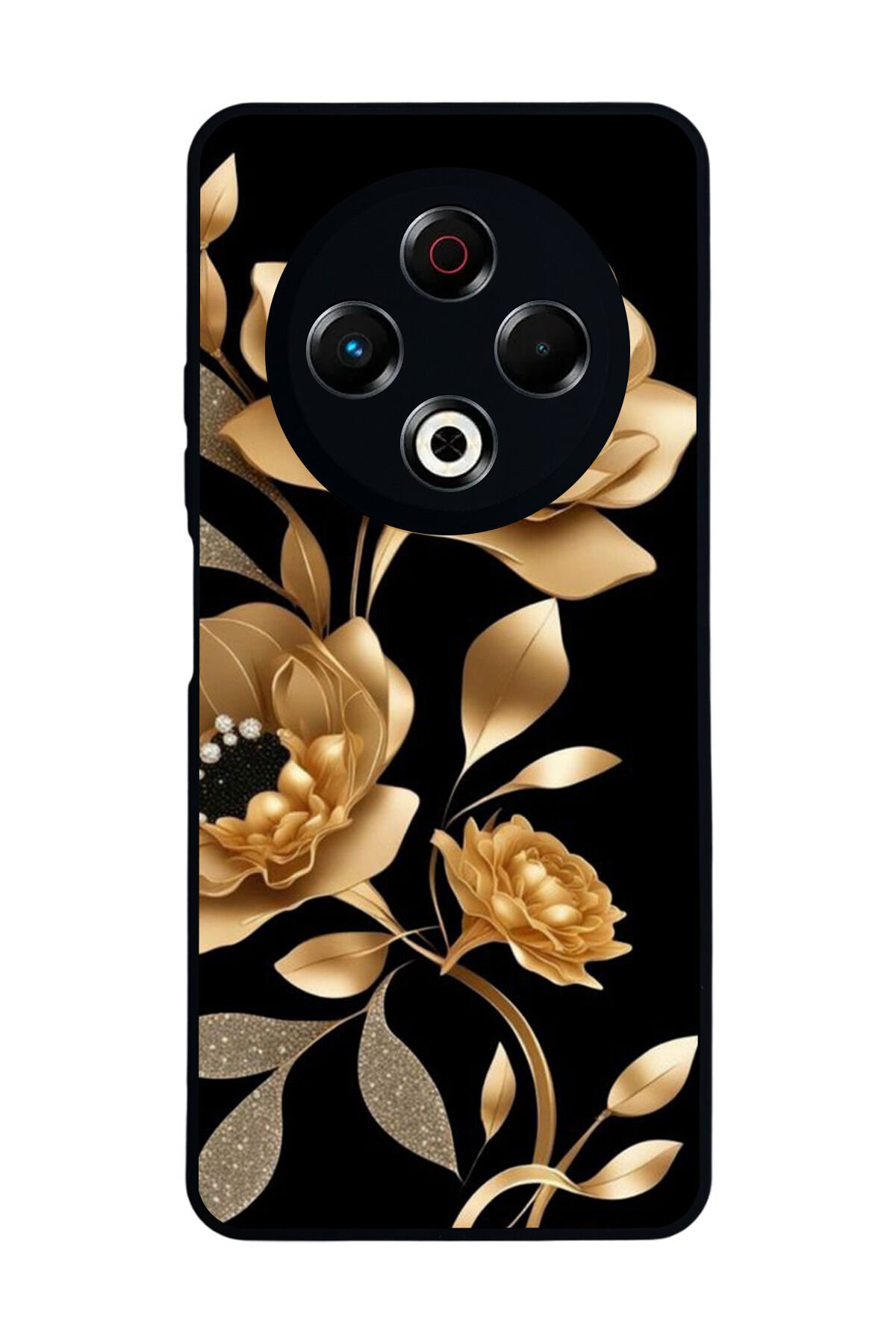 Tecno Spark 30 Uyumlu Yaldizli Cicek Tasarımlı Glossy Premium Kılıf