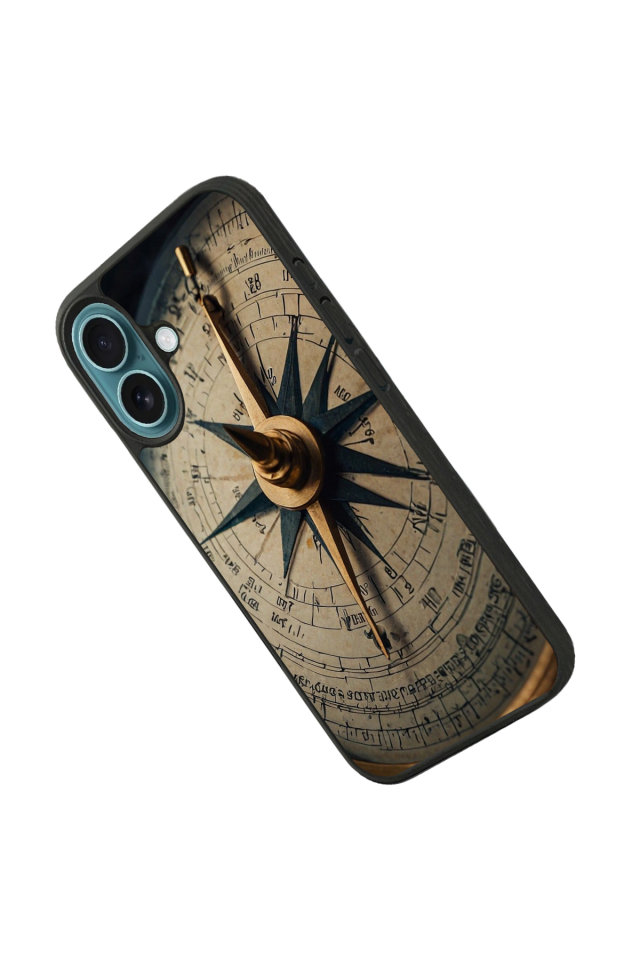 iPhone 16 Uyumlu Pusula Tasarımlı Glossy Premium Kılıf