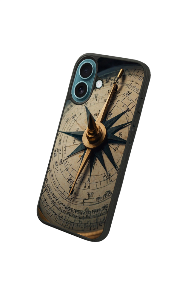 iPhone 16 Uyumlu Pusula Tasarımlı Glossy Premium Kılıf