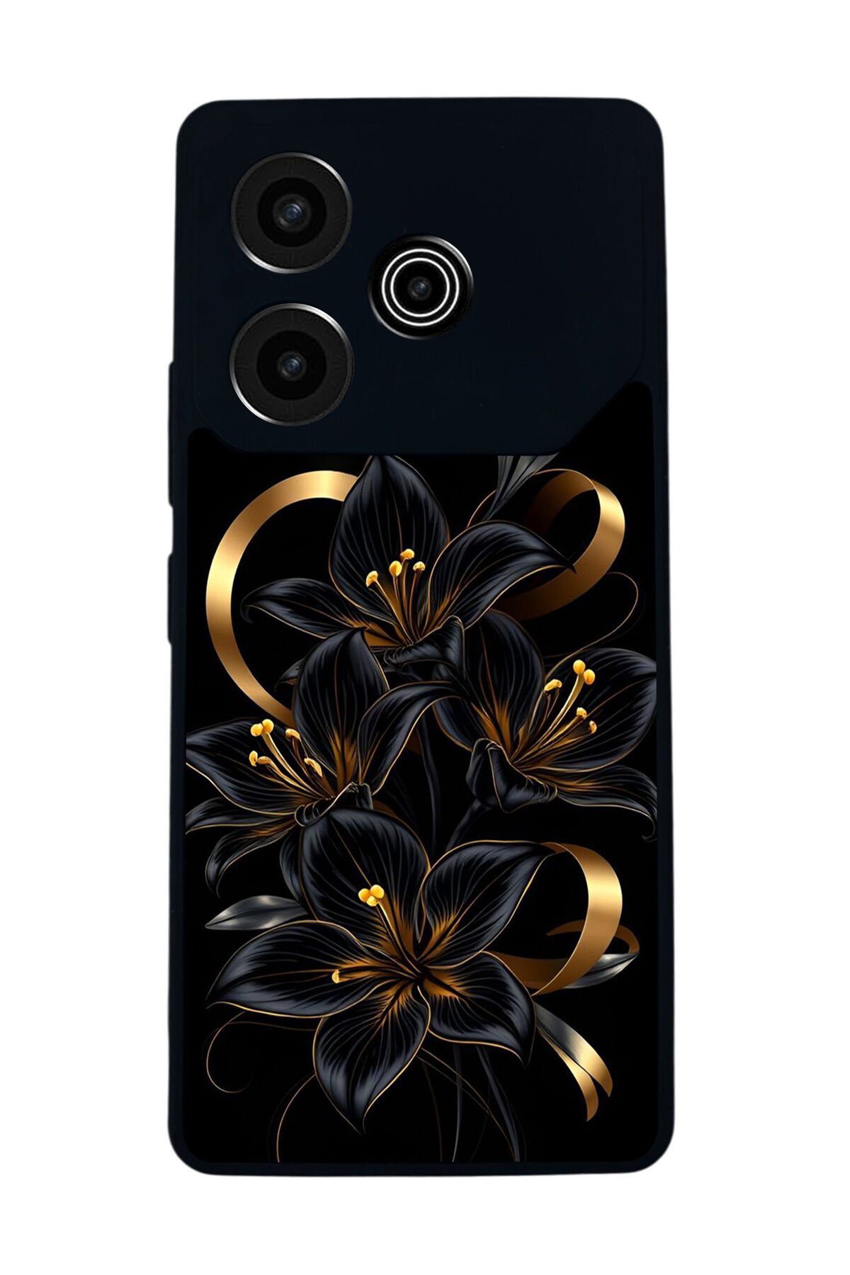 Tecno Pova 6 Uyumlu Yaldizli Cicek Tasarımlı Glossy Premium Kılıf