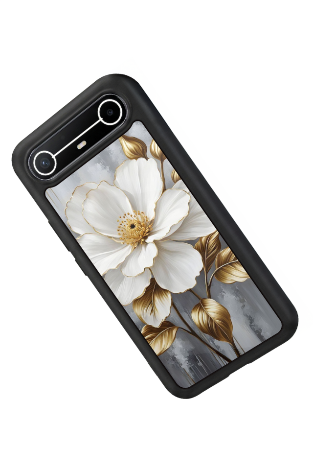 Tecno Spark Slim 5G Uyumlu Yaldizli Cicek Tasarımlı Glossy Premium Kılıf