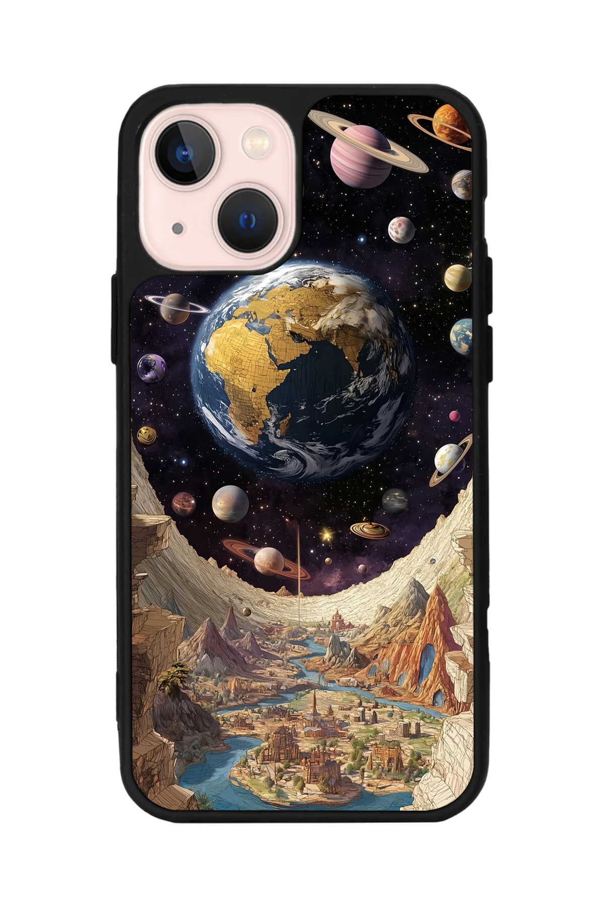iPhone 13 Mini Uyumlu Uzay Tasarımlı Glossy Premium Kılıf