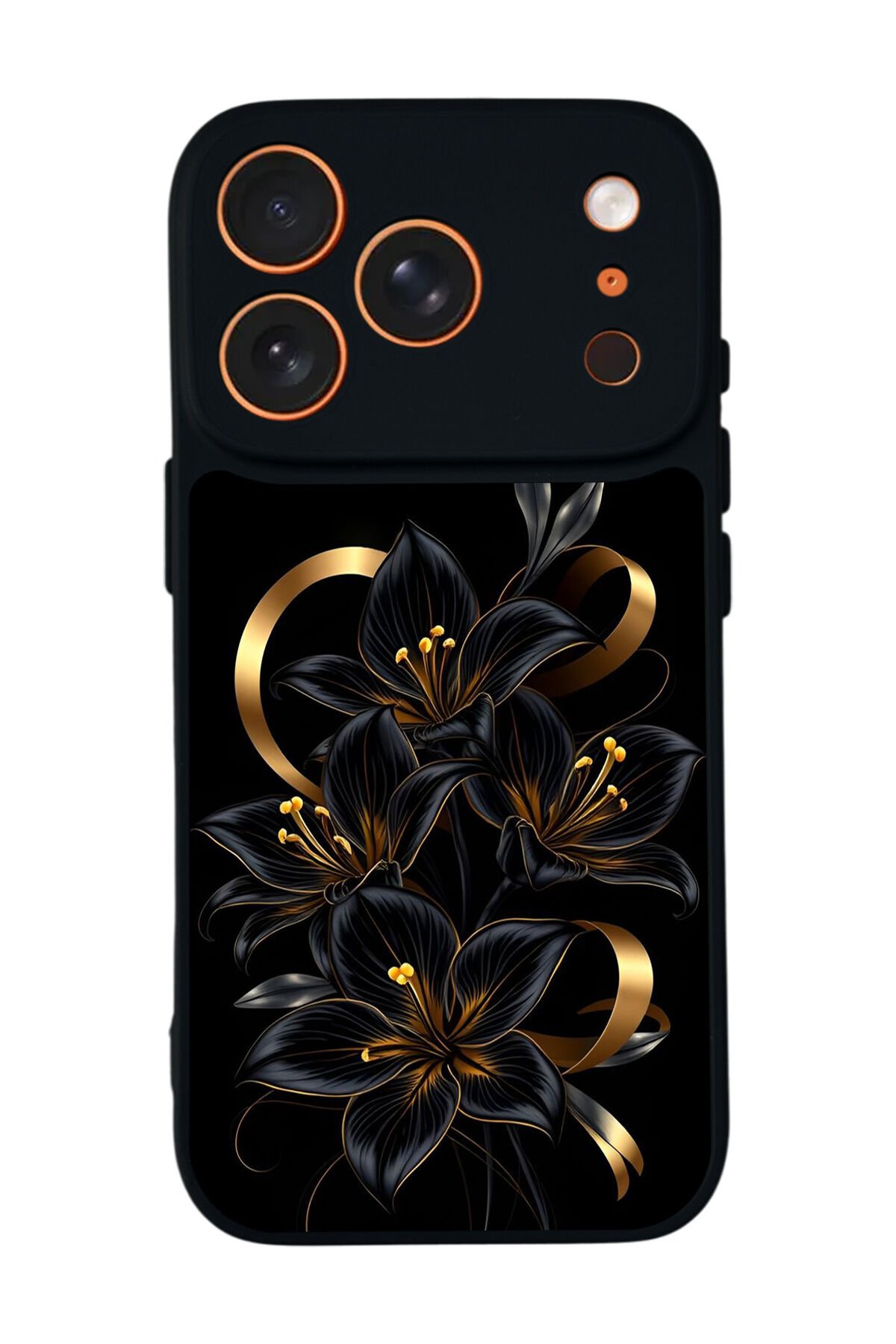 iPhone 17 Pro Max Uyumlu Yaldizli Cicek Tasarımlı Glossy Premium Kılıf