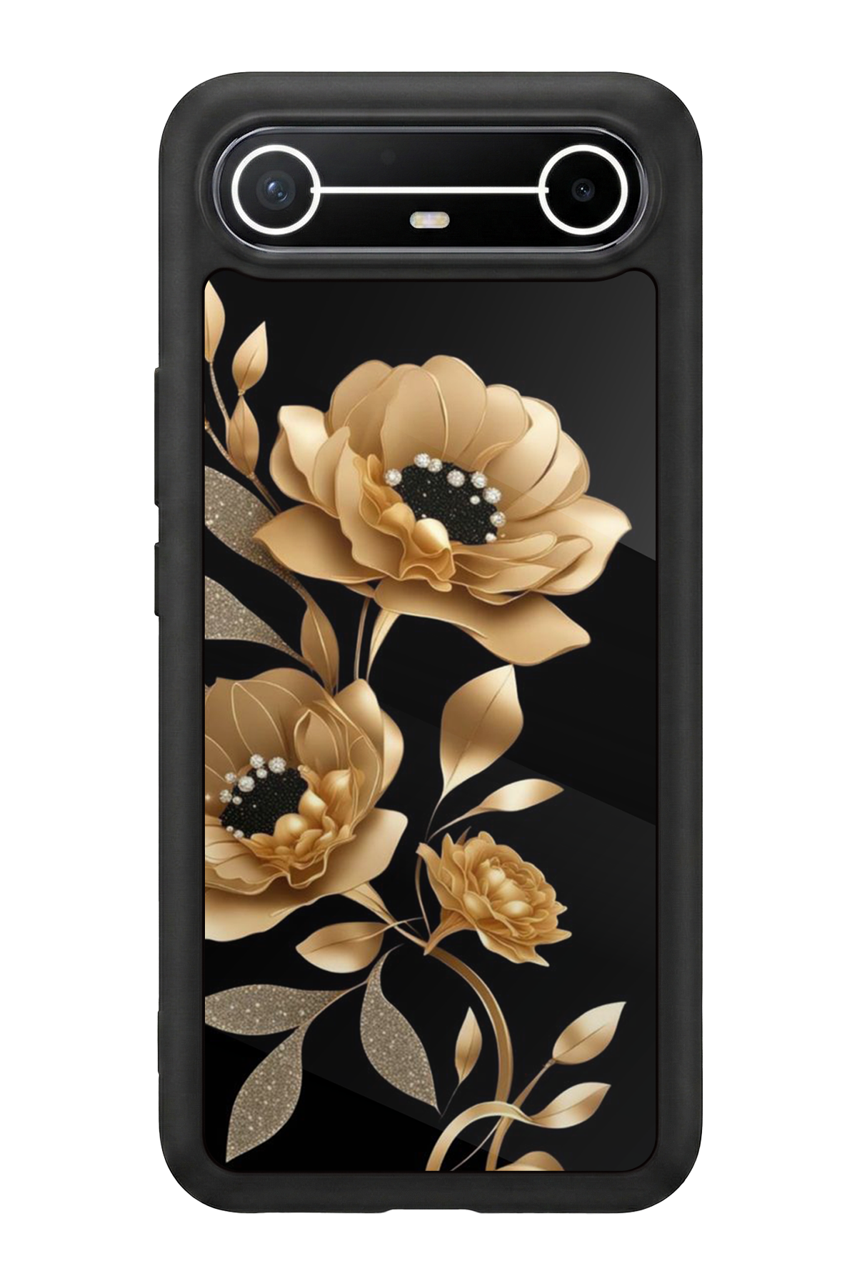 Tecno Spark Slim 5G Uyumlu Yaldizli Cicek Tasarımlı Glossy Premium Kılıf