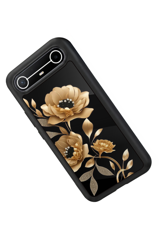 Tecno Spark Slim 5G Uyumlu Yaldizli Cicek Tasarımlı Glossy Premium Kılıf
