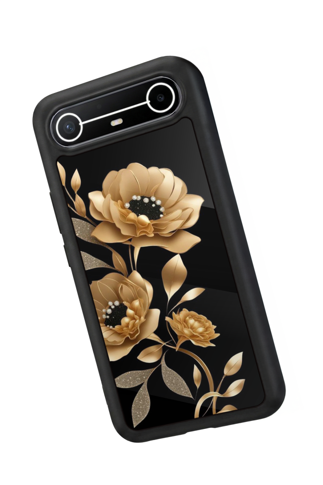 Tecno Spark Slim 5G Uyumlu Yaldizli Cicek Tasarımlı Glossy Premium Kılıf