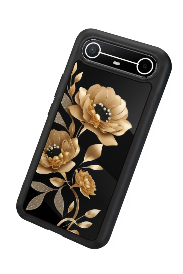 Tecno Spark Slim 5G Uyumlu Yaldizli Cicek Tasarımlı Glossy Premium Kılıf