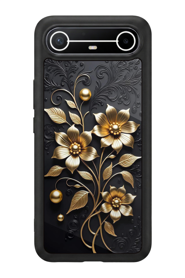 Tecno Spark Slim 5G Uyumlu Yaldizli Cicek Tasarımlı Glossy Premium Kılıf