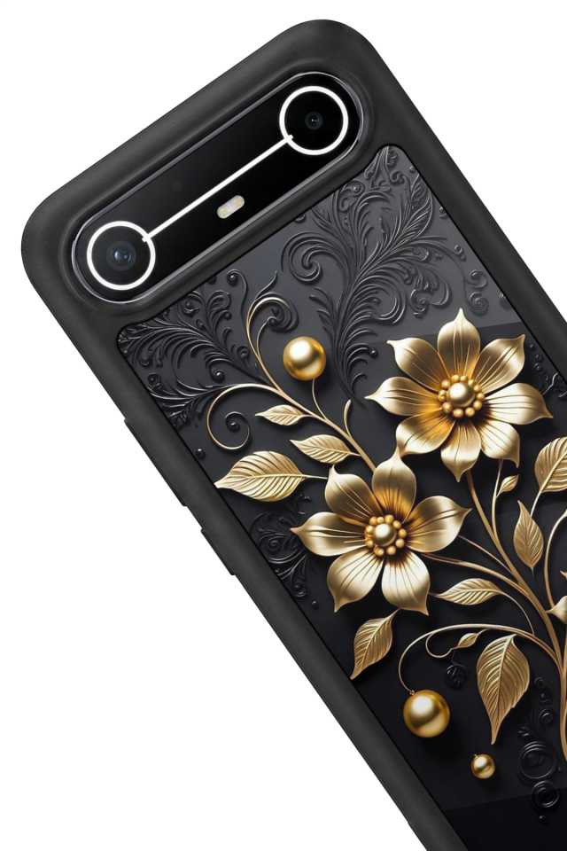 Tecno Spark Slim 5G Uyumlu Yaldizli Cicek Tasarımlı Glossy Premium Kılıf