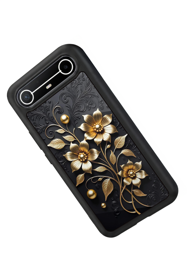 Tecno Spark Slim 5G Uyumlu Yaldizli Cicek Tasarımlı Glossy Premium Kılıf