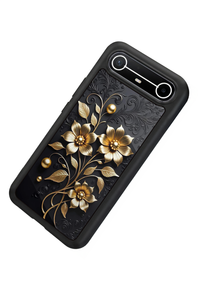 Tecno Spark Slim 5G Uyumlu Yaldizli Cicek Tasarımlı Glossy Premium Kılıf
