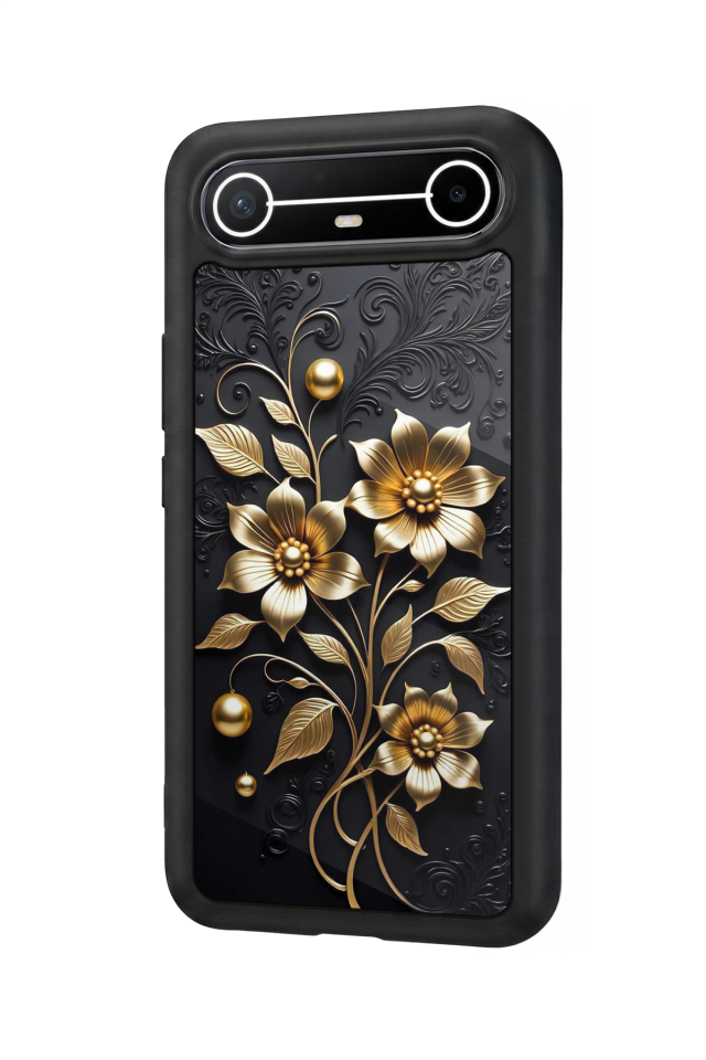 Tecno Spark Slim 5G Uyumlu Yaldizli Cicek Tasarımlı Glossy Premium Kılıf