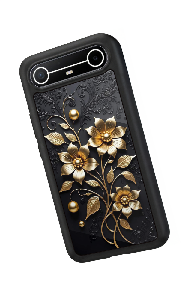 Tecno Spark Slim 5G Uyumlu Yaldizli Cicek Tasarımlı Glossy Premium Kılıf
