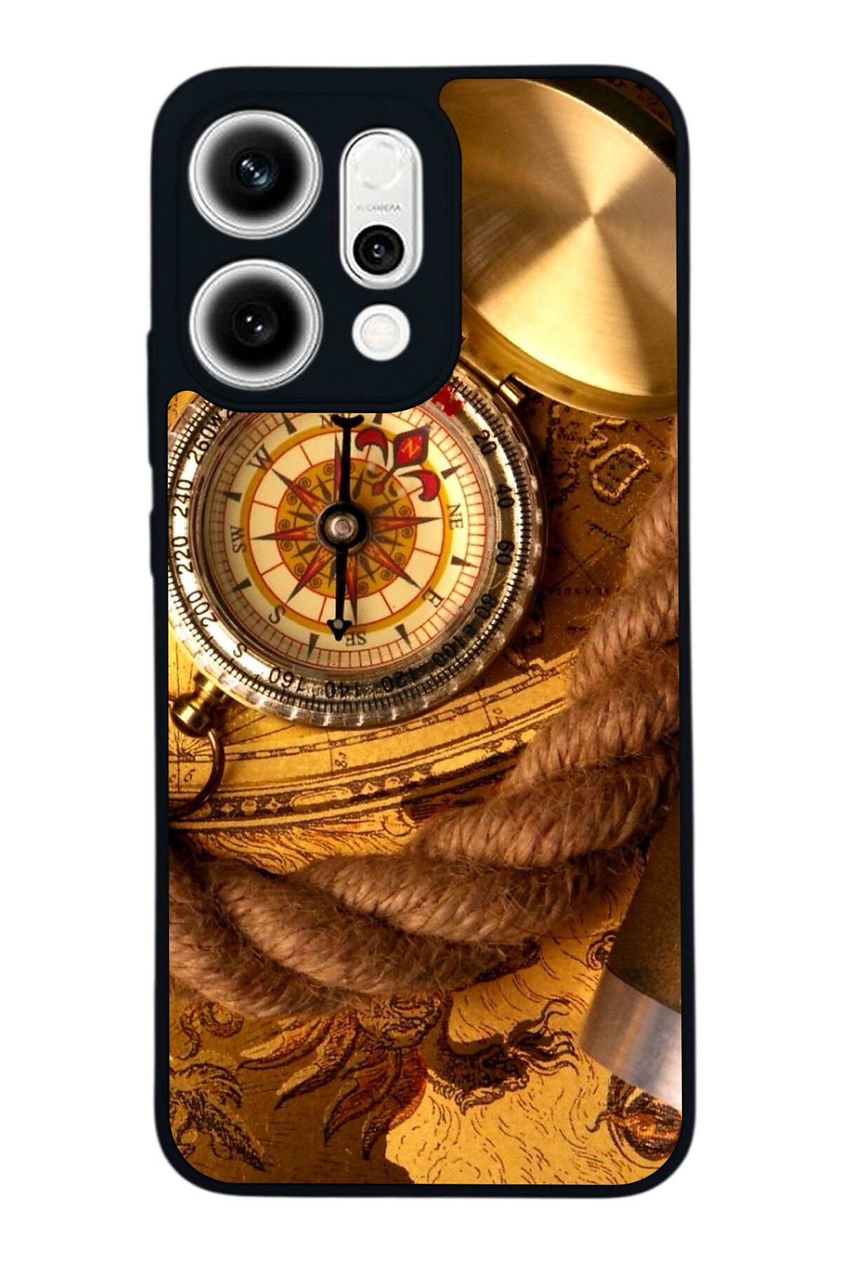 Oppo Reno 14 Uyumlu Pusula Tasarımlı Glossy Premium Kılıf