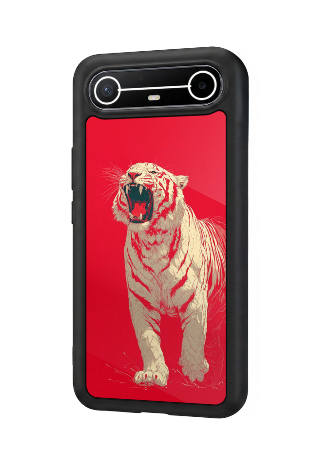Tecno Spark Slim 5G Uyumlu Kirmizi ve Kaplan Tasarımlı Glossy Premium Kılıf
