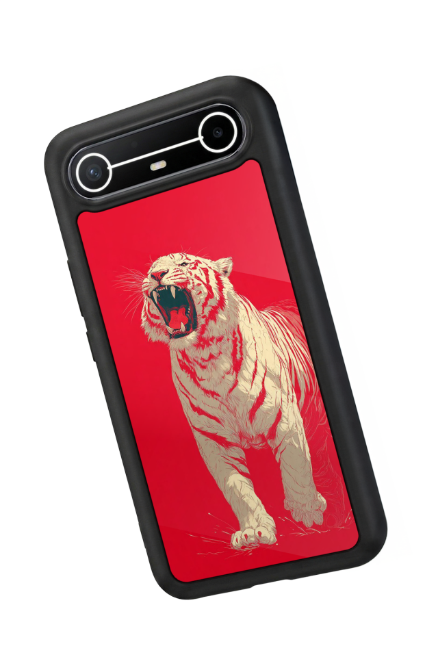 Tecno Spark Slim 5G Uyumlu Kirmizi ve Kaplan Tasarımlı Glossy Premium Kılıf