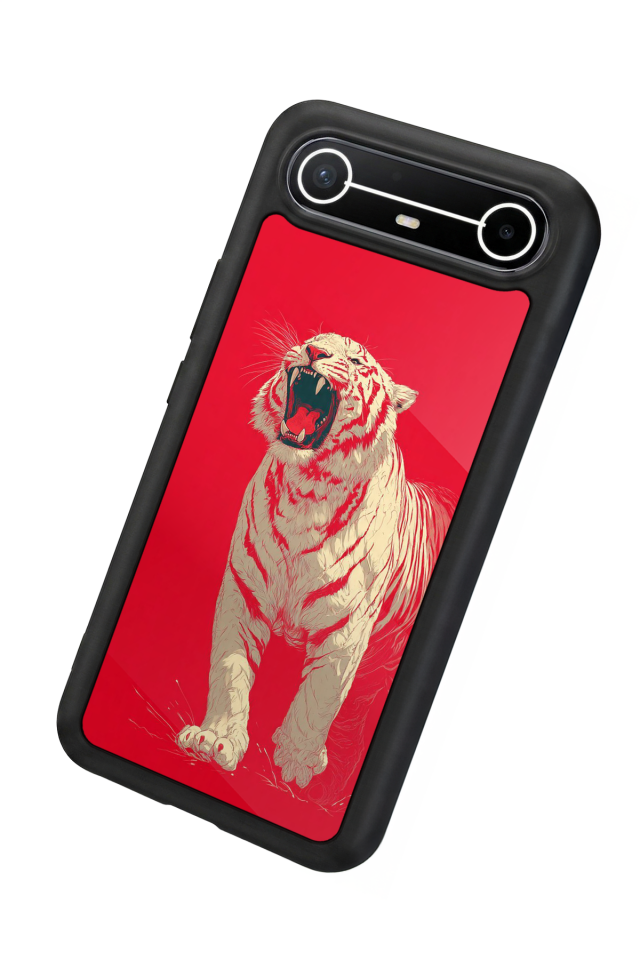 Tecno Spark Slim 5G Uyumlu Kirmizi ve Kaplan Tasarımlı Glossy Premium Kılıf