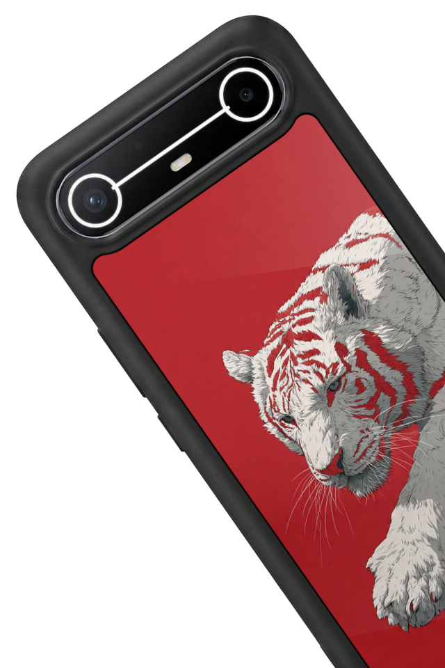 Tecno Spark Slim 5G Uyumlu Kirmizi ve Kaplan Tasarımlı Glossy Premium Kılıf