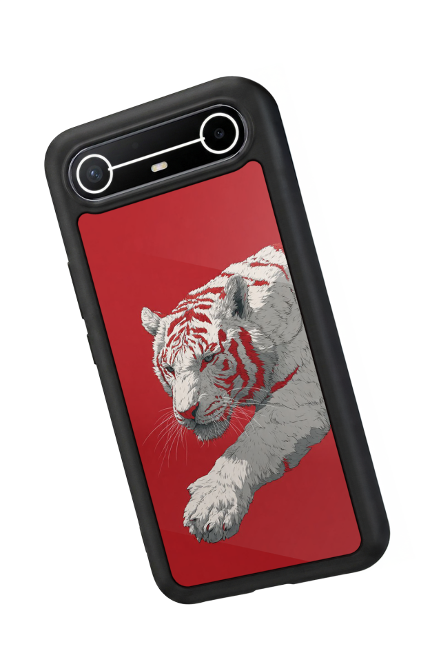 Tecno Spark Slim 5G Uyumlu Kirmizi ve Kaplan Tasarımlı Glossy Premium Kılıf