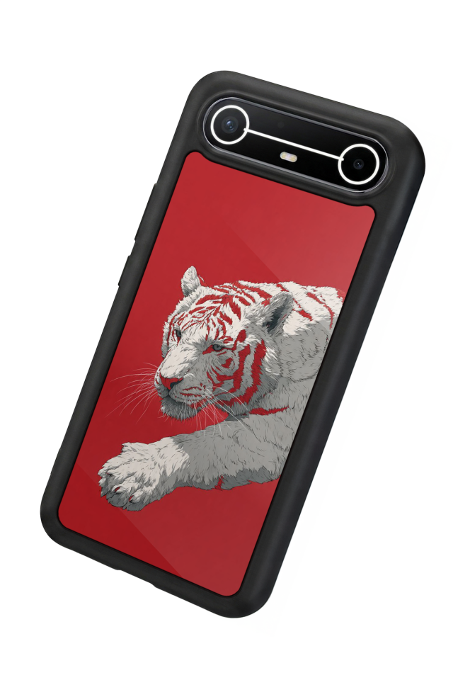 Tecno Spark Slim 5G Uyumlu Kirmizi ve Kaplan Tasarımlı Glossy Premium Kılıf
