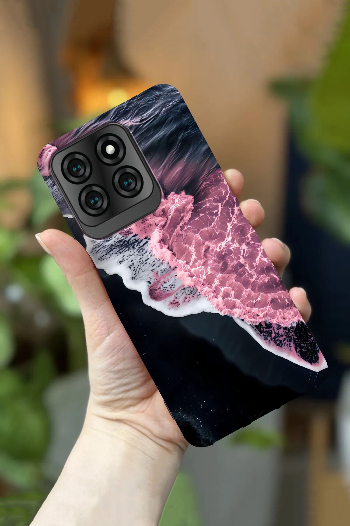 Reeder S71 Uyumlu Kamera Korumalı Pembe Manzara Desenli HD Baskılı Silikon Kılıf