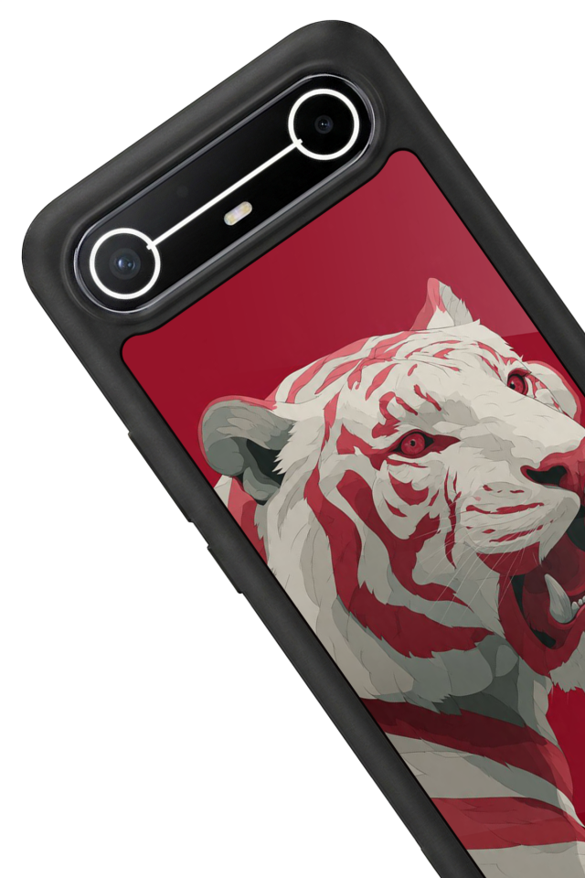 Tecno Spark Slim 5G Uyumlu Kirmizi ve Kaplan Tasarımlı Glossy Premium Kılıf