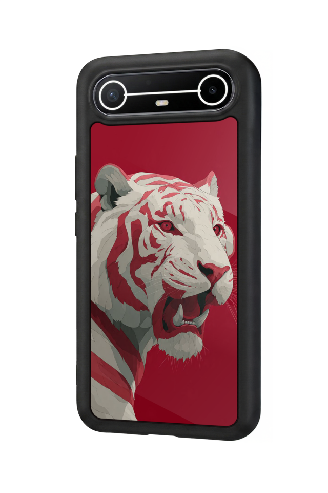 Tecno Spark Slim 5G Uyumlu Kirmizi ve Kaplan Tasarımlı Glossy Premium Kılıf