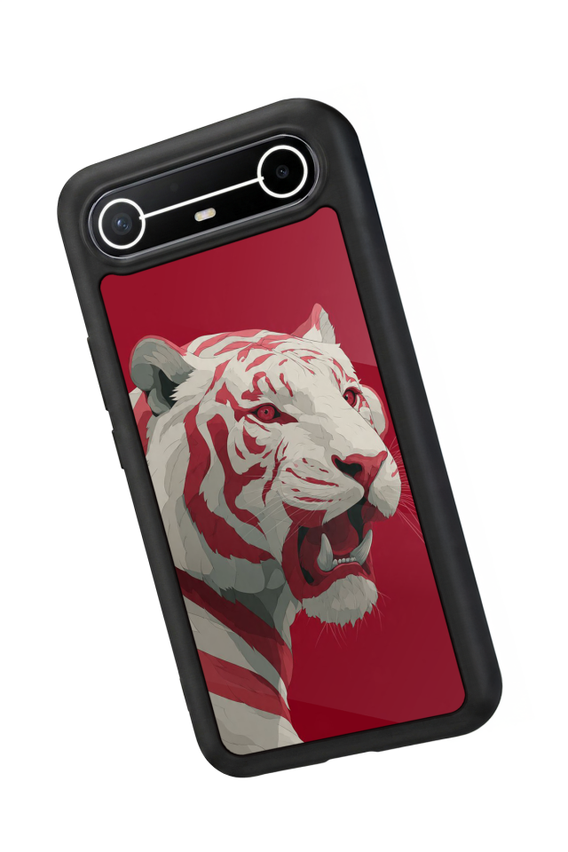 Tecno Spark Slim 5G Uyumlu Kirmizi ve Kaplan Tasarımlı Glossy Premium Kılıf