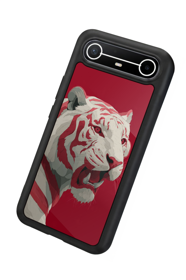 Tecno Spark Slim 5G Uyumlu Kirmizi ve Kaplan Tasarımlı Glossy Premium Kılıf