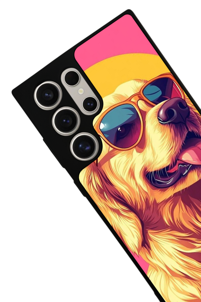 Samsung Galaxy S22 Ultra Uyumlu Golden Kopek Tasarımlı Glossy Premium Kılıf