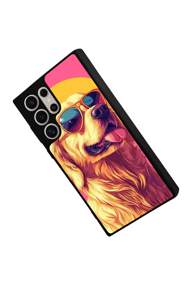 Samsung Galaxy S22 Ultra Uyumlu Golden Kopek Tasarımlı Glossy Premium Kılıf