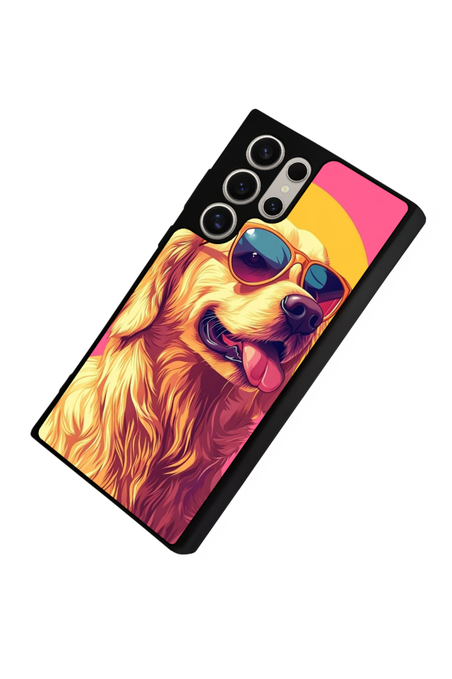 Samsung Galaxy S22 Ultra Uyumlu Golden Kopek Tasarımlı Glossy Premium Kılıf