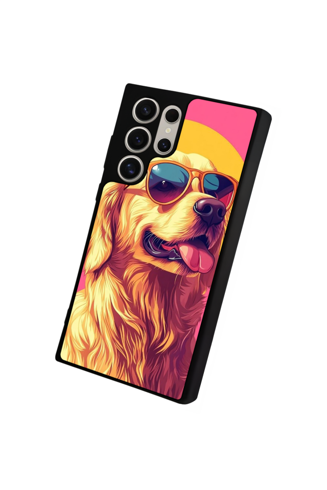 Samsung Galaxy S22 Ultra Uyumlu Golden Kopek Tasarımlı Glossy Premium Kılıf