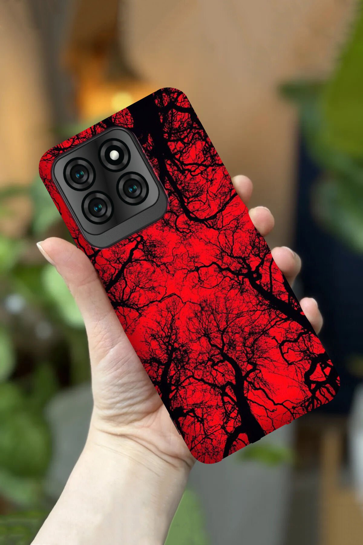 Reeder S71 Uyumlu Kamera Korumalı Kırmızı Ağaç Desenli HD Baskılı Silikon Kılıf