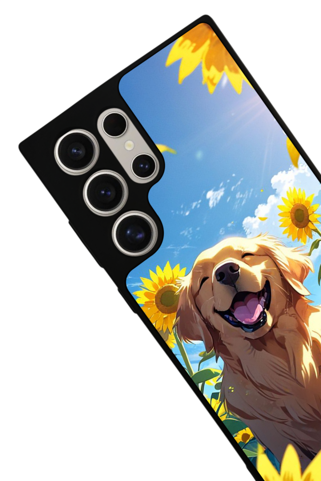 Samsung Galaxy S22 Ultra Uyumlu Golden Kopek Tasarımlı Glossy Premium Kılıf