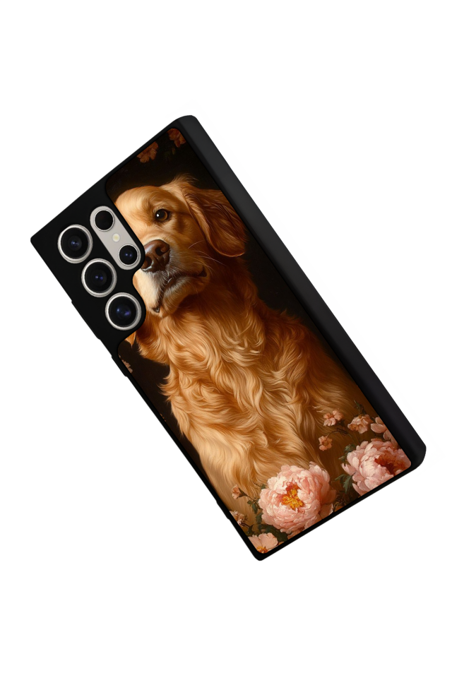 Samsung Galaxy S22 Ultra Uyumlu Golden Kopek Tasarımlı Glossy Premium Kılıf