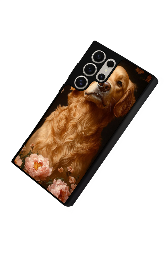 Samsung Galaxy S22 Ultra Uyumlu Golden Kopek Tasarımlı Glossy Premium Kılıf