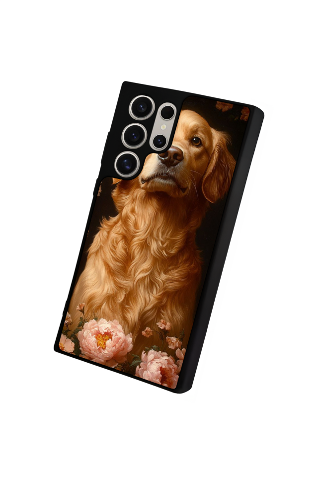 Samsung Galaxy S22 Ultra Uyumlu Golden Kopek Tasarımlı Glossy Premium Kılıf