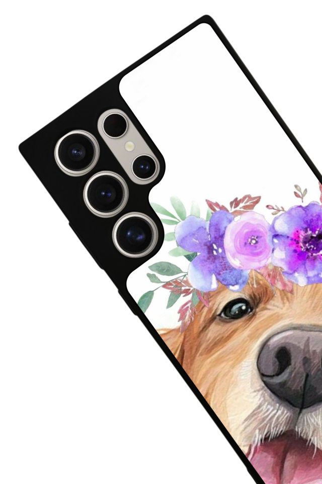 Samsung Galaxy S22 Ultra Uyumlu Golden Kopek Tasarımlı Glossy Premium Kılıf