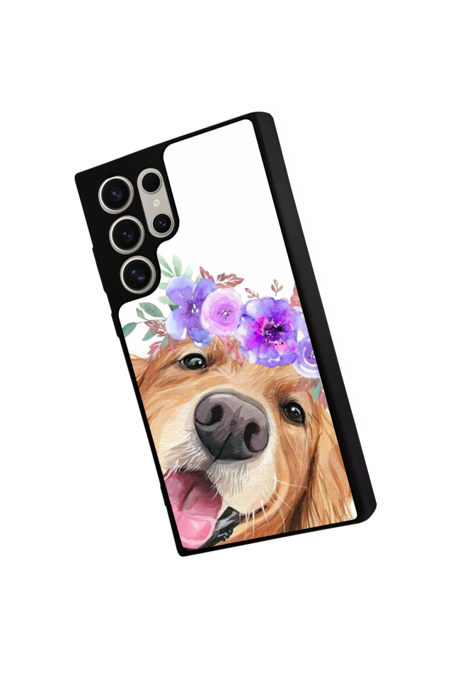 Samsung Galaxy S22 Ultra Uyumlu Golden Kopek Tasarımlı Glossy Premium Kılıf