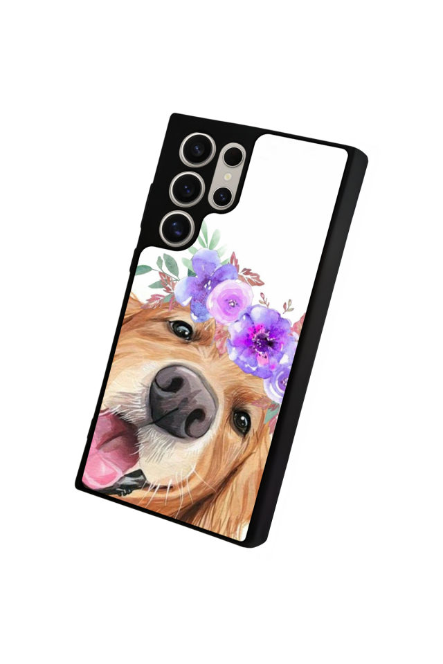 Samsung Galaxy S22 Ultra Uyumlu Golden Kopek Tasarımlı Glossy Premium Kılıf