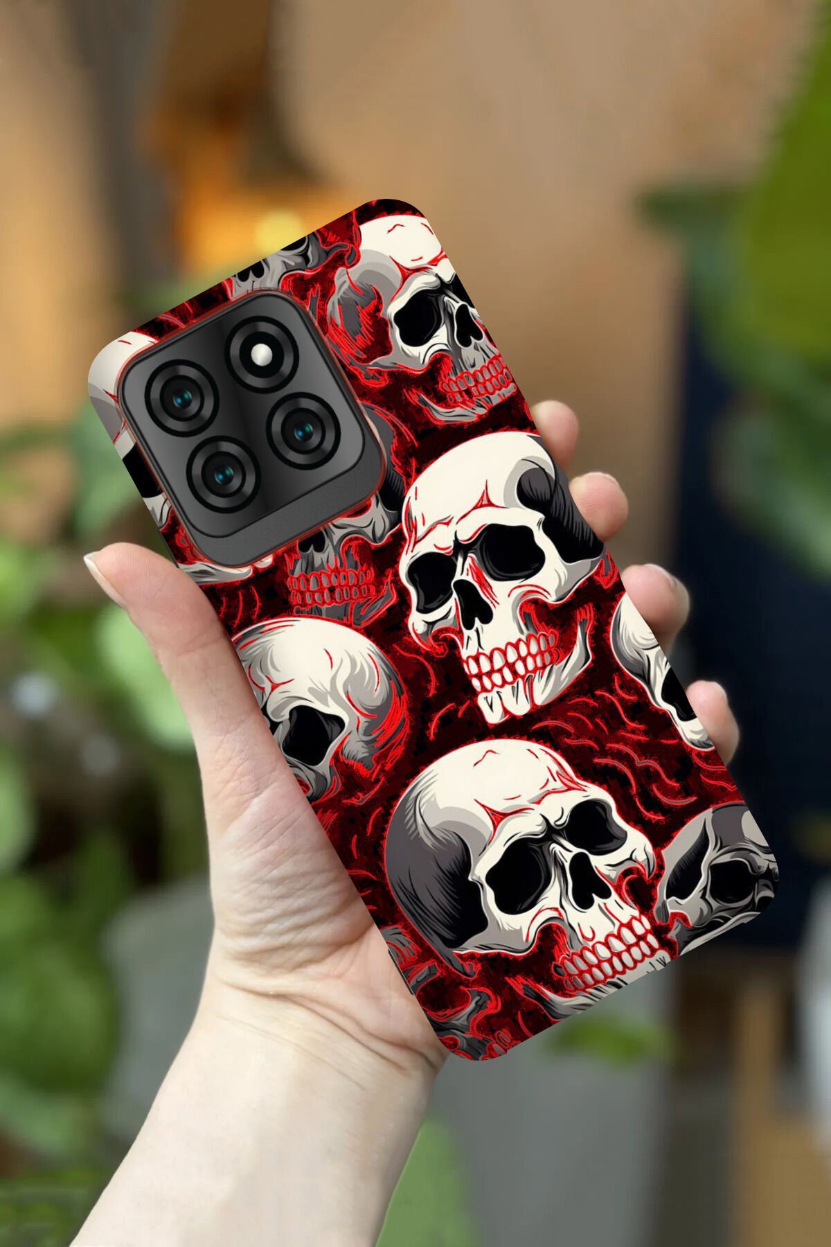 Reeder S71 Uyumlu Kamera Korumalı Kırmızı Kurukafa Desenli HD Baskılı Silikon Kılıf