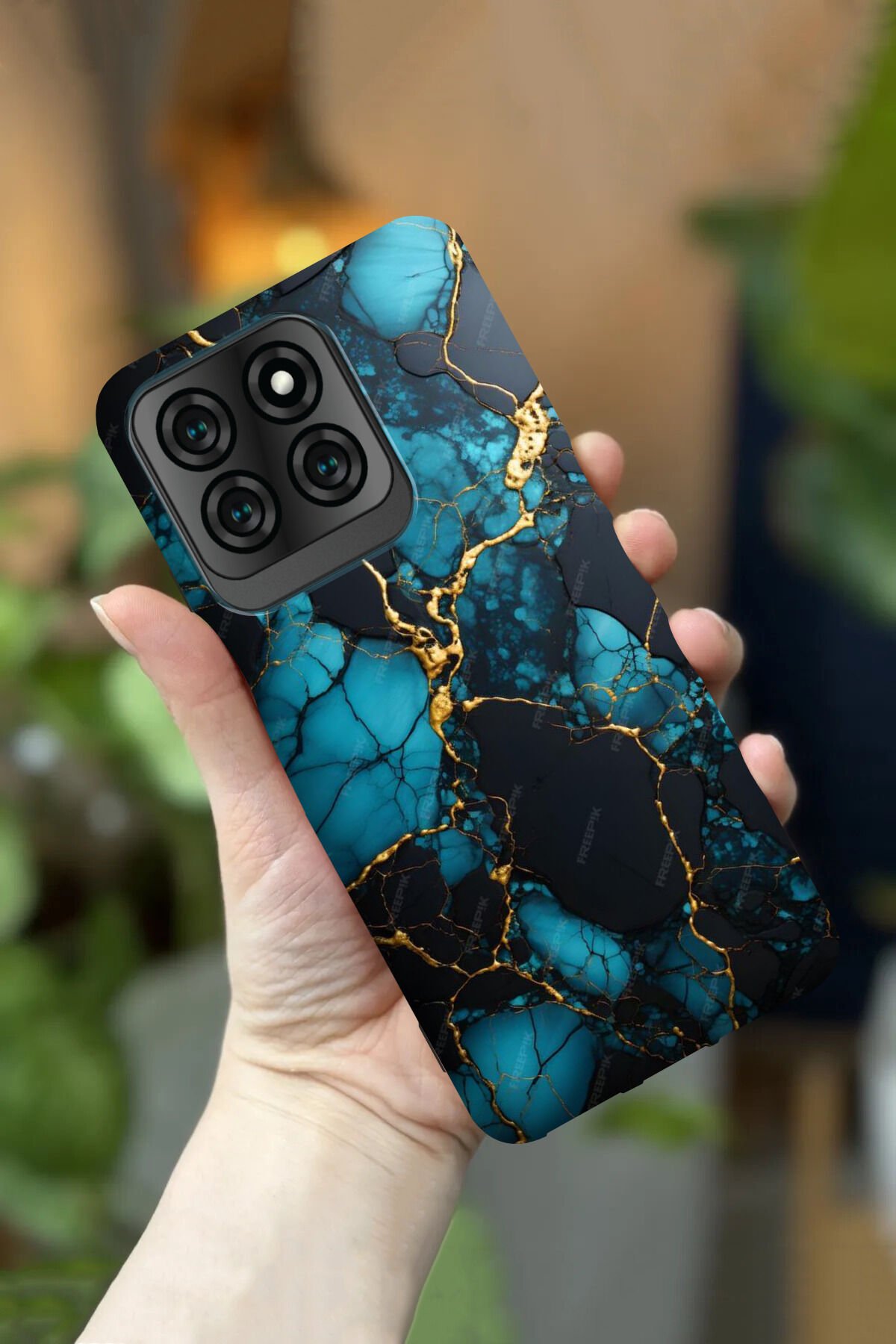 Reeder S71 Uyumlu Kamera Korumalı Mavi & Siyah Mermer Desenli HD Baskılı Silikon Kılıf