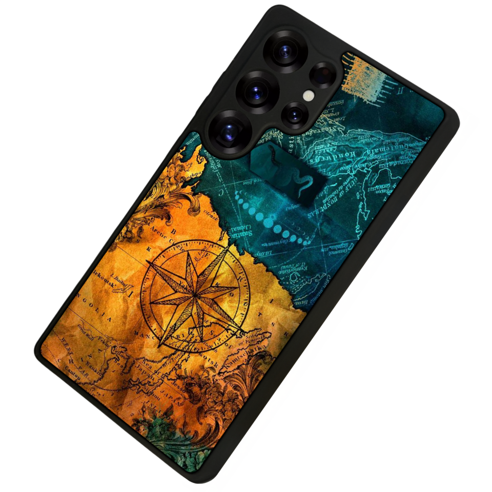 Samsung Galaxy S25 Ultra Uyumlu Harita Tasarımlı Glossy Premium Kılıf
