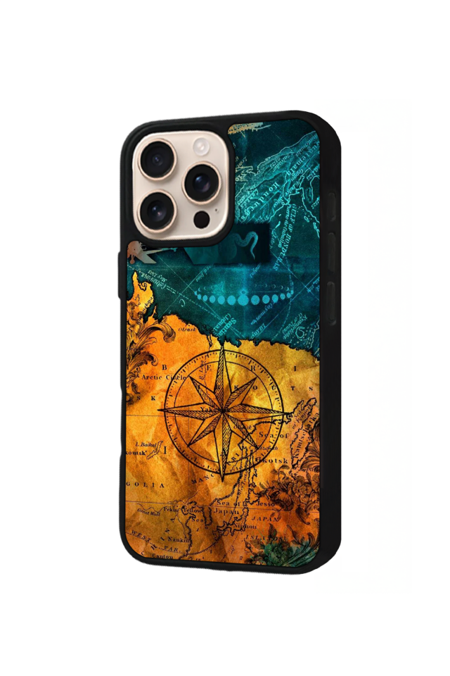 iPhone 16 Pro Max Uyumlu Pusula Tasarımlı Glossy Premium Kılıf
